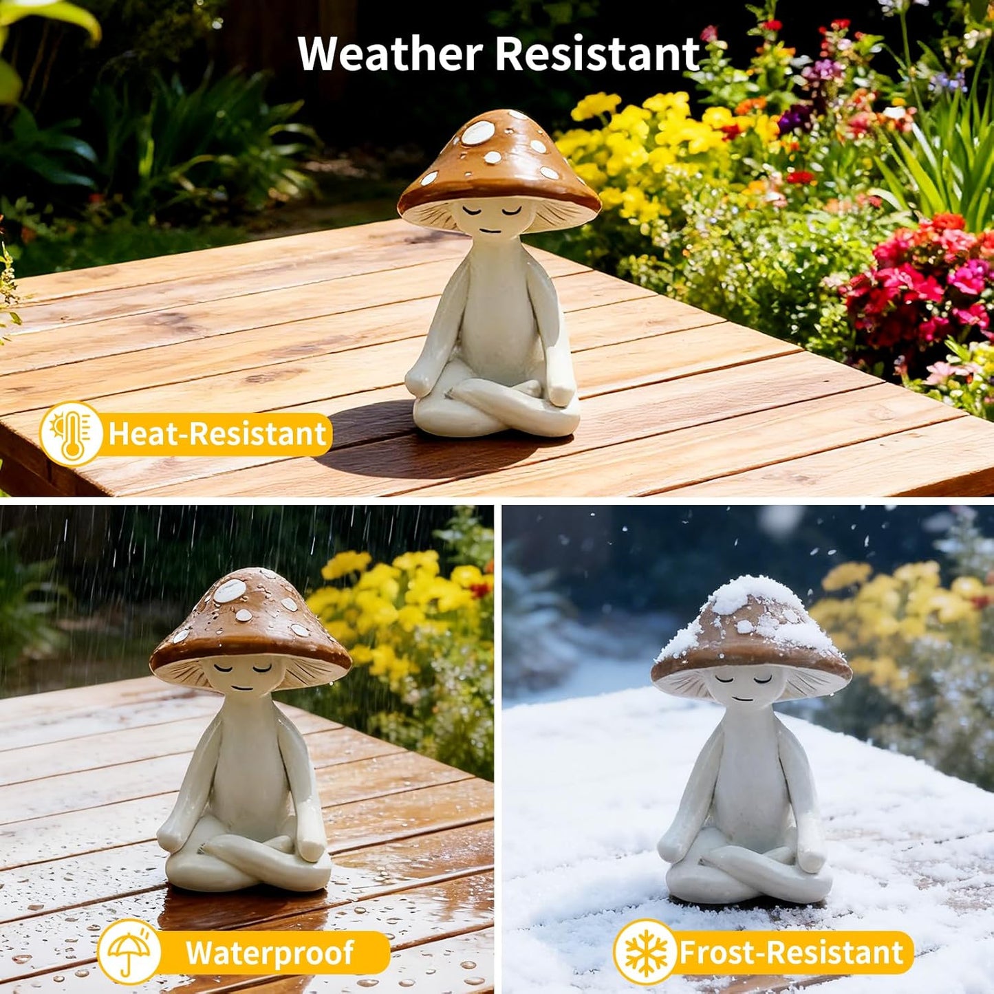 Meditation Mushroom Resin Statues – Cute Yoga Mushroom Figurines for Desk, Home, Office & Garden Decor – Zen Resin Sculptures for Living Room, Patio, Tabletop & Backyard (1 Pack, Mushroom)