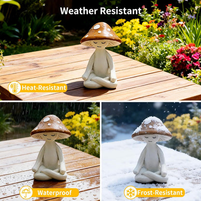 Meditation Mushroom Resin Statues – Cute Yoga Mushroom Figurines for Desk, Home, Office & Garden Decor – Zen Resin Sculptures for Living Room, Patio, Tabletop & Backyard (1 Pack, Mushroom)
