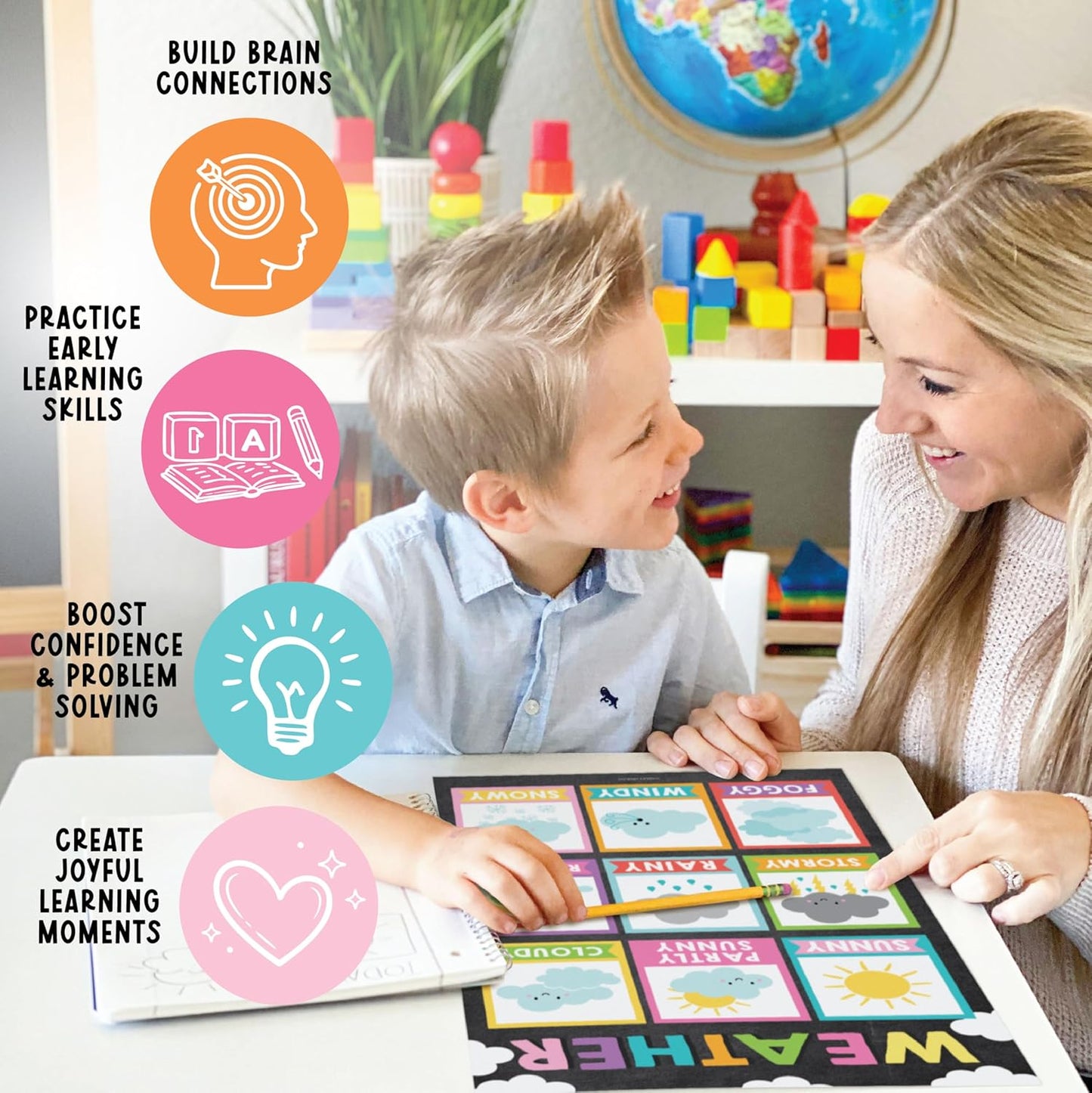 Hadley Designs 16 Educational Posters for Toddler Learning Activities - Laminated Pre-K Posters for Toddlers 1-3, Homeschool Essentials & Preschool Learning Activities, Kindergarten Classroom Decor