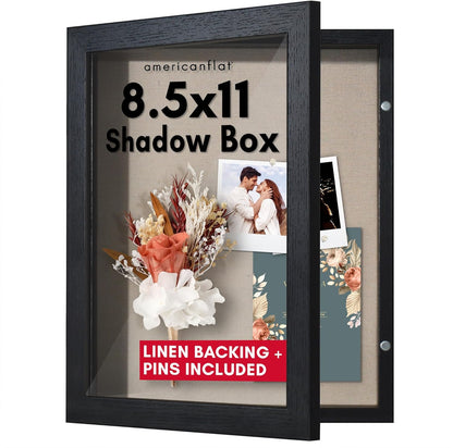 Americanflat Front Opening 11x14 Shadow Box Frame with Shatter-Resistant Glass - Silhouette Collection - Shadow Box Display Case for Tabletop and Wall Display - Black