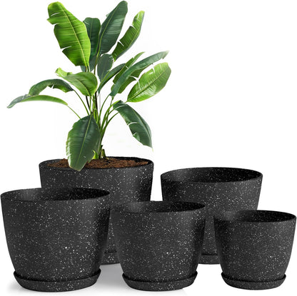 Utopia Home Plant Pots Indoor with Drainage Holes – Set of 5 White Plastic Flower Pots (7/6.6/6/5.3/4.8 Inch) – Modern Planters for Indoor Plants, Room & Office Décor, Great Stocking Stuffers