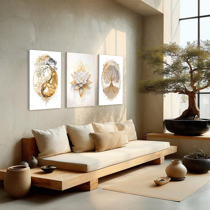 GELDSTEI Calm Zen Botanical Canvas Wall Art, White Lotus Blooming on Stones in Water Aesthetic Pictures, Yoga Spa Meditation Room Decor, Modern Spiritual Poster Prints for Zen Office Framed Set of 3, Each 12x16 Inch