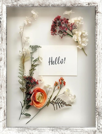 FrameWorks 11” x 14” Dark Oak Wooden Shadow Box Frame – Display Case with Soft Felt Back, Memory Box with Tempered Glass, Display Box with Elegant White Ball Push Pins, Wooden Flower Box