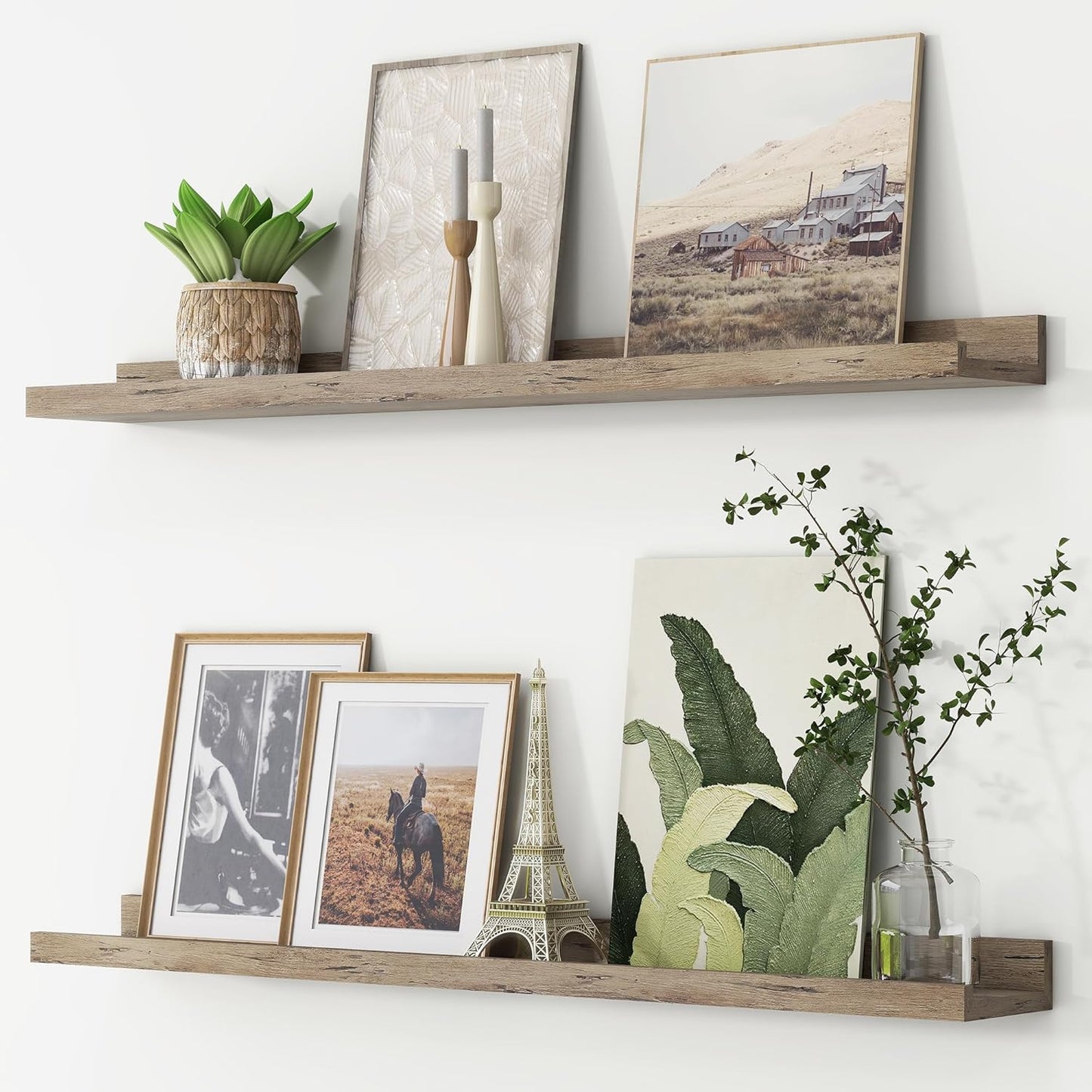 FLYJOE Picture Ledge Shelf, Floating Shelves Set of 2, 48 Inches Long Large Nursery Book Shelves for Toys Storage, Kids Bookshelf Wall Mounted for Living Room Bedroom Decor Books Photo Frames, Walnut