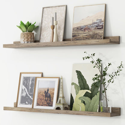 FLYJOE Picture Ledge Shelf, Floating Shelves Set of 2, 48 Inches Long Large Nursery Book Shelves for Toys Storage, Kids Bookshelf Wall Mounted for Living Room Bedroom Decor Books Photo Frames, Walnut