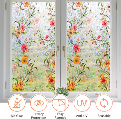 LEMON CLOUD Window Film, Decorative Window Privacy Film, 3D Stained Glass Window Sticker,Anti-UV Sun Blocker Heat Control for Home(Rainbow Tulip Design,17.5 x 78.7 inches)
