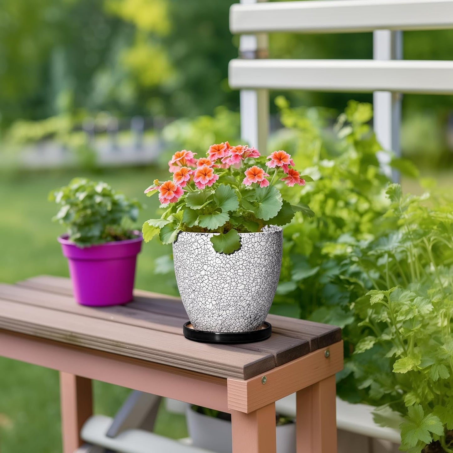 10 Inch Ceramic Planter Pot Round Plant Pot for Indoor Plants Outdoor Large Flower Pot with Drainage Hole and Saucer Blue