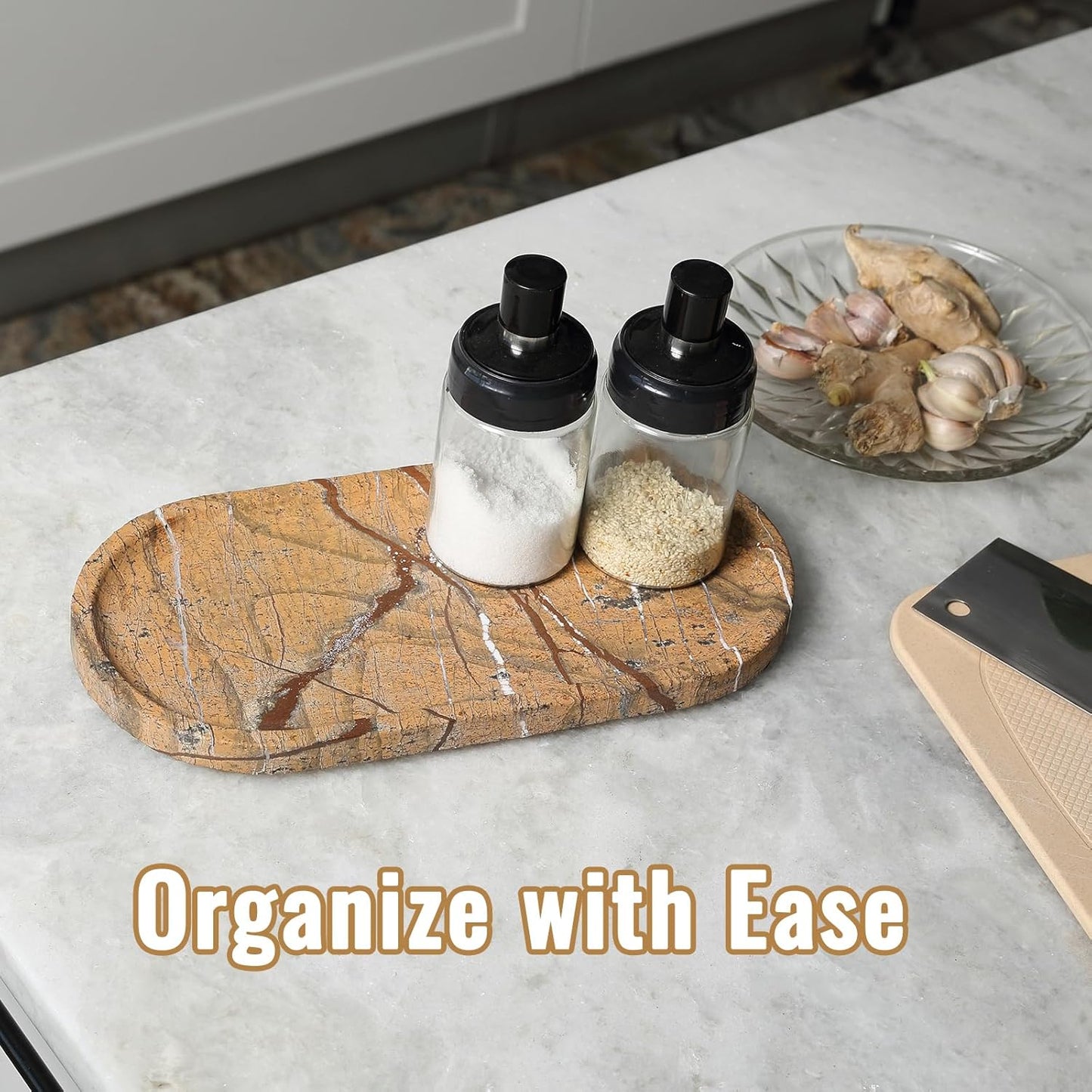 Koville Italian Travertine Tray, 12"x6" Vanity Decorative Marble Tray for Countertop, Catchall Tray for Perfume, Candles, Jewelry Dish Tray
