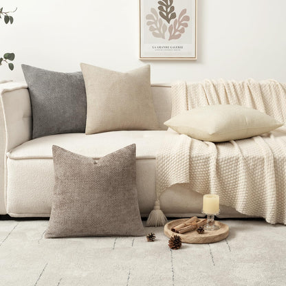 MIULEE Pack of 4 Couch Throw Pillow Covers 18x18 Inch Neutral Soft Decorative Chenille Pillow Covers Farmhouse Boho Cushion Covers for Mid Century Modern Spring Home Decor Sofa Bedroom Living Room