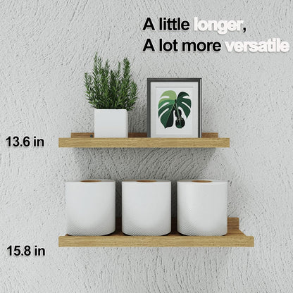 White Floating Shelves for Wall Decor, Wall Mounted Wood Storage Shelf for Bedroom, Living Room, Bathroom, Kitchen, Nursery, Display Picture Ledge Shelf with Lip Set of 2-14 Inches, White