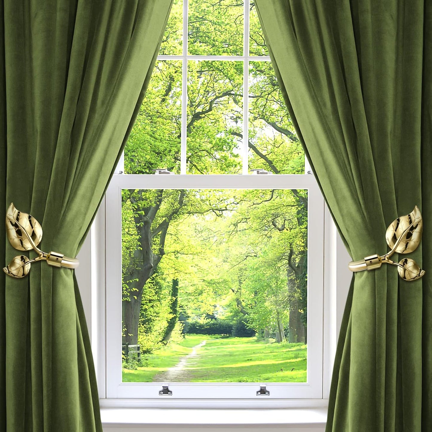 HIKMLK Leaf Shaped Curtain Tieback Holdbacks 2pcs, Handmade Metal Curtain Side Holders for Wall, Curtain Hook Pull Backs for Drapes Window Decoration