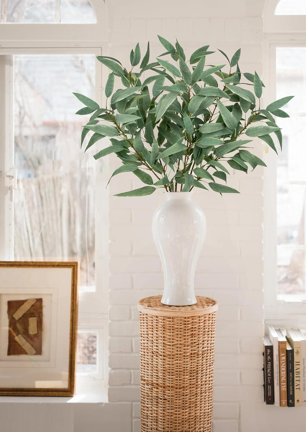 Faux Eucalyptus Stems Willow Eucalyptus Leaves 34” Long Fake Salix Leaves 3 Pcs Artificial Greenery Stems for DIY Bouquet Arrangements Centerpieces Shower Decorations-Artificial Eucalyptus Stems
