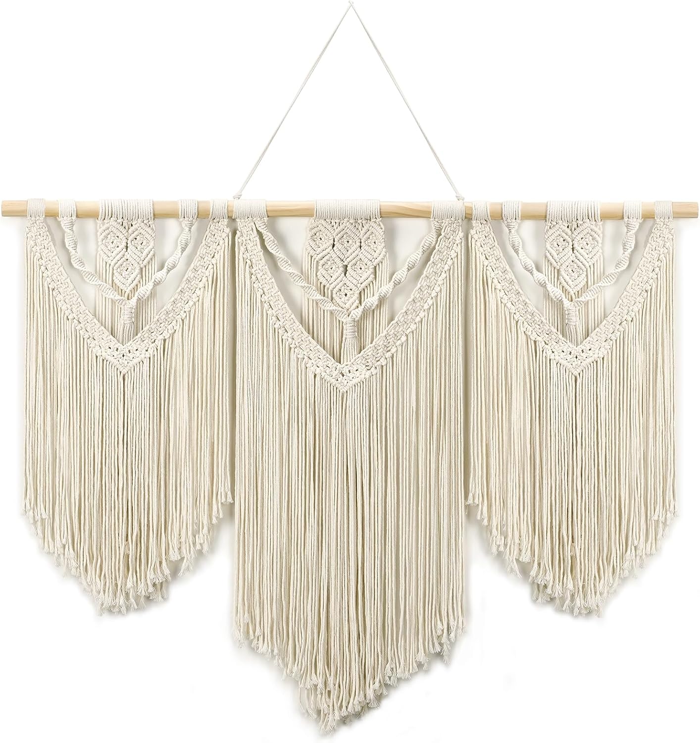Tempospark Large Macrame Wall Hanging, 43" Wx32 L Boho Wall Hangings for Living Room Bedroom Nursery, Boho Chic Large Macrame Tapestry for Bedroom Wall Decor (Tassel)