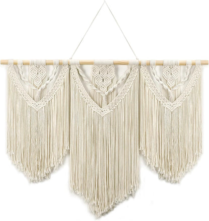 Tempospark Large Macrame Wall Hanging, 43" Wx32 L Boho Wall Hangings for Living Room Bedroom Nursery, Boho Chic Large Macrame Tapestry for Bedroom Wall Decor (Tassel)