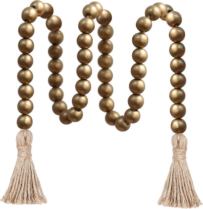 Meplait 39in Wood Bead Garland Farmhouse with Tassels,Versatile Prayer Beads Boho Chic Wall Hanging Home Decor (Black)