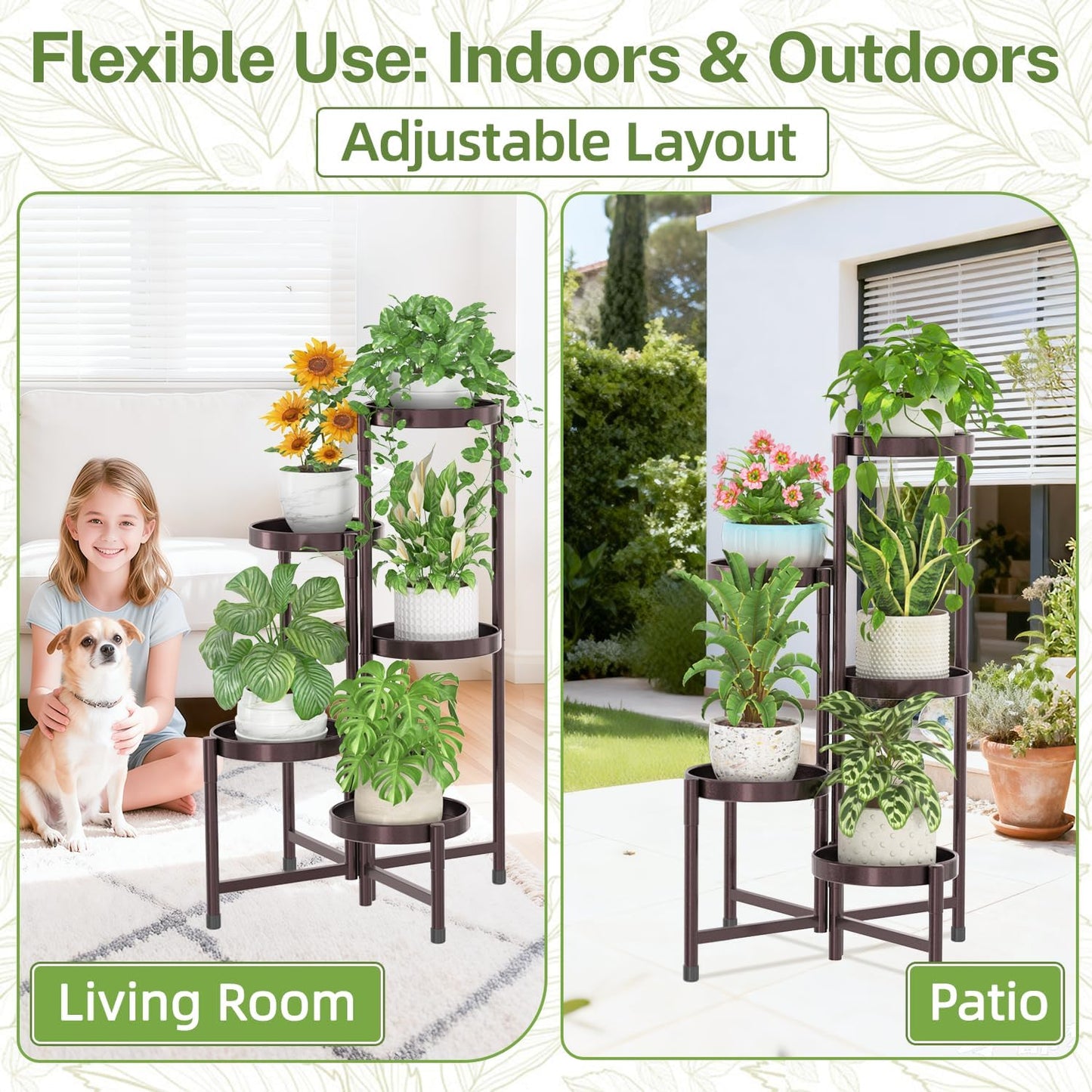 iDavosic.ly Plant Stand Indoor Outdoor, 5 Tier Corner Metal Flower Display Holder Shelf, Folding Tall Orchid Rack for Patio Balcony Porch Garden Living Room House, Black