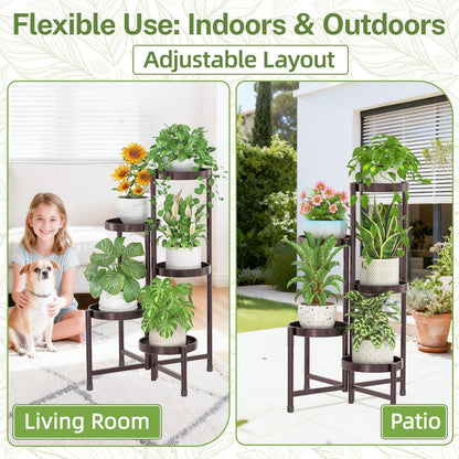 iDavosic.ly Plant Stand Indoor Outdoor, 5 Tier Corner Metal Flower Display Holder Shelf, Folding Tall Orchid Rack for Patio Balcony Porch Garden Living Room House, Black