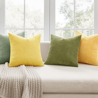 MIULEE Boho Farmhouse Sage Green Throw Pillow Covers 18x18 Inch Set of 4 Mordern Nordic Cushion Covers Soft Corduroy Spring Home Decor for Couch Bed Sofa Living Room Forest Green