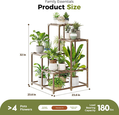 Bamworld Plant Stand Indoor with Grow Lights Wood Plant Shelf for Hanging Planter Pots Display Flower Stand for Living Room Patio Garden Decor