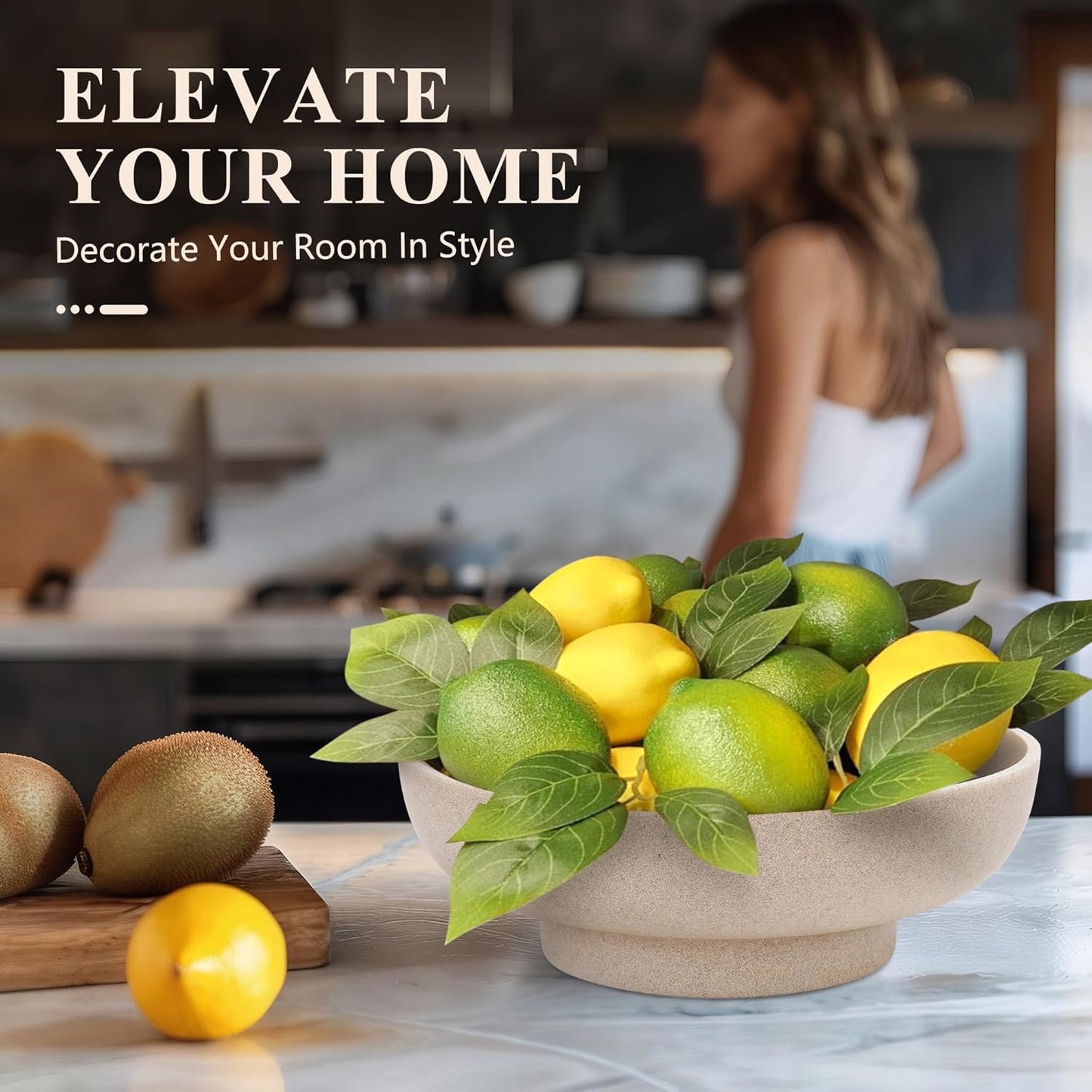 YMXYJM Large Decorative Bowl, Modern Handicraft Resin Bowls for Home Decor, Decorative Fruit Bowl for Kitchen Counter, Stylish Key Bowl for Entry Table, Artificial Stone Resin Beige