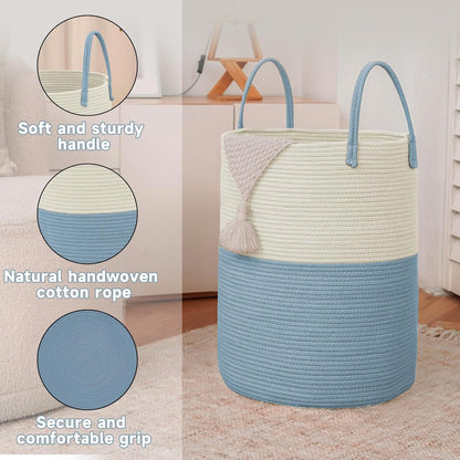 JMvicyroam Large Woven Laundry Basket Hamper,60L Cotton Rope Storage Bin for Blankets,Toys and Clothes,Decorative Tall Nursery Hamper for Living Room,Baby Nursery,Bathroom and Bedroom,Brown