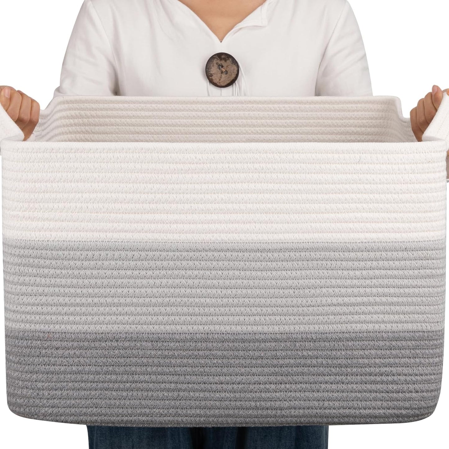 OIAHOMY Large Blanket Basket, 22”x17”x12” Rectangle Woven Baskets, Nursery Blanket Storage Living Room, Toy Storage With Handle, Large Baskets for Organizing-Gradient Yellow