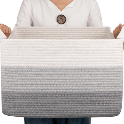 OIAHOMY Large Blanket Basket, 22”x17”x12” Rectangle Woven Baskets, Nursery Blanket Storage Living Room, Toy Storage With Handle, Large Baskets for Organizing-Gradient Yellow