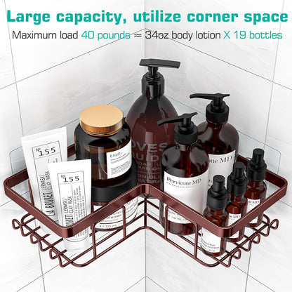 YASONIC Corner Adhesive Shower Caddy, with Soap Holder and 12 Hooks, Rustproof Stainless Steel Bathroom Organizer, No Drilling Wall Mounted Rack, Black, 3-Pack