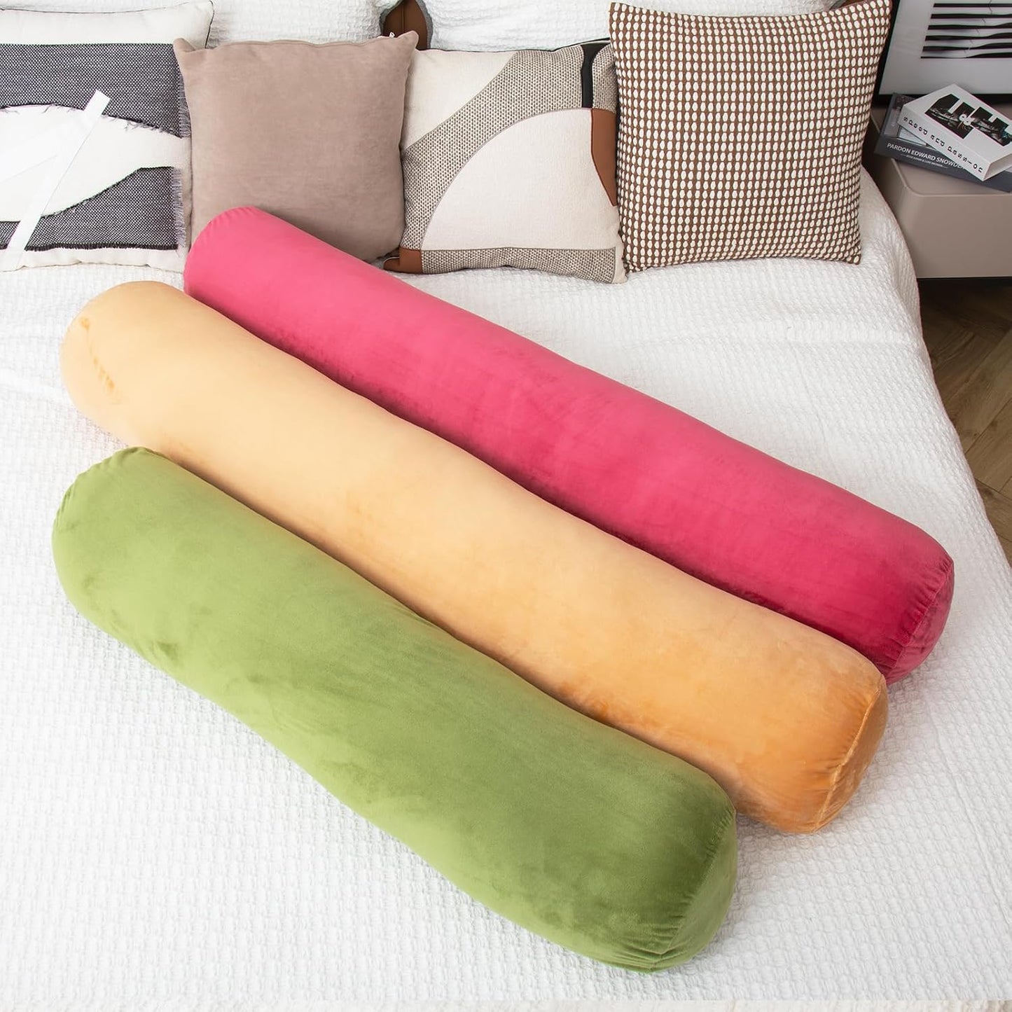 1 MIDDLE ONE Body Pillow for Adults, Bolster Pillow with Removable Velvet Cover, Long Round Cervical Roll Pillow, 47 x 7.87 Inches, Grey