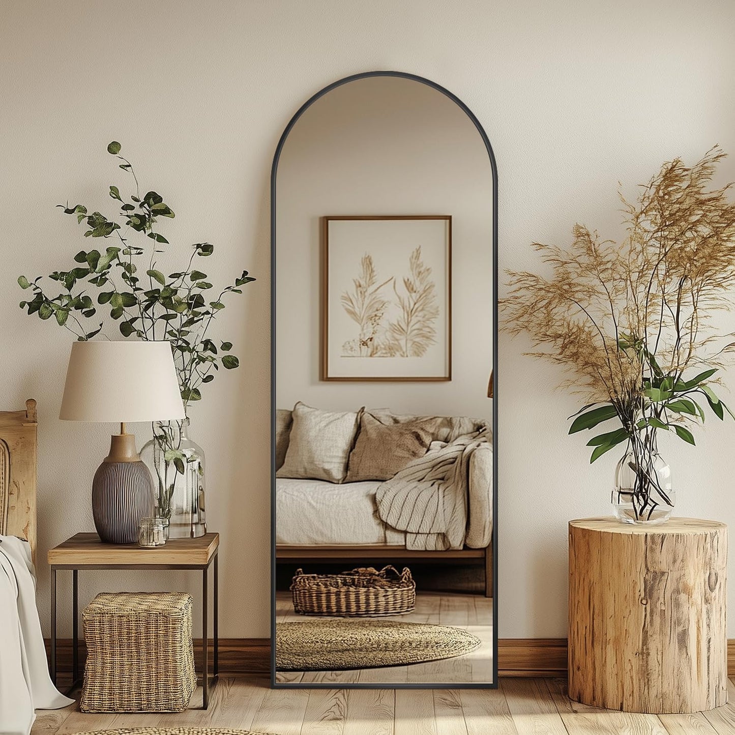 Antok 71" x28” Arched Full Length Floor Mirror, Black Aluminum Frame, Free Standing/Wall Mount/Leaning for Bedroom, Living Room, Dressing Room