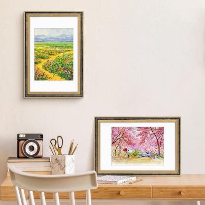 Golden State Art,11x14 Ornate Picture Frame for 8x10 Photo with Mat or 11 x 14 Prints without Mat,Real Glass Wall Display(Color:Green Gold)