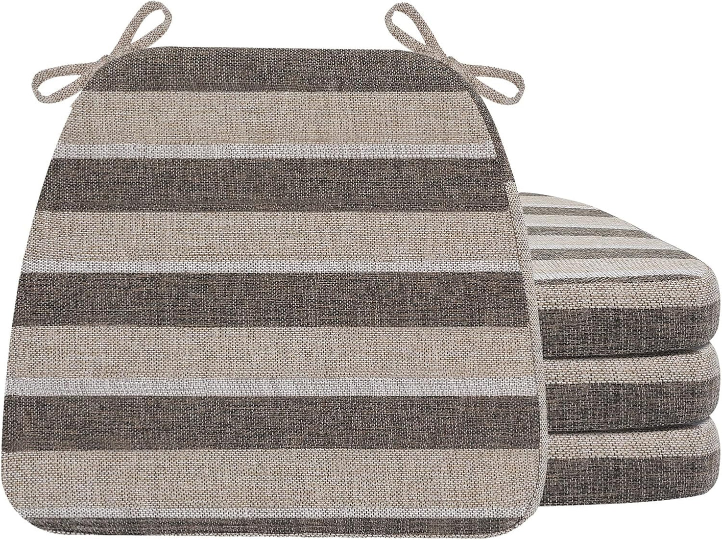 AAAAAcessories D-Shaped Chair Cushions, 2" Thick Dining Chair Pads with Ties and Removable, Machine-Washable Cover, 17" x 16", Set of 4, Oatmeal Beige - Colors B