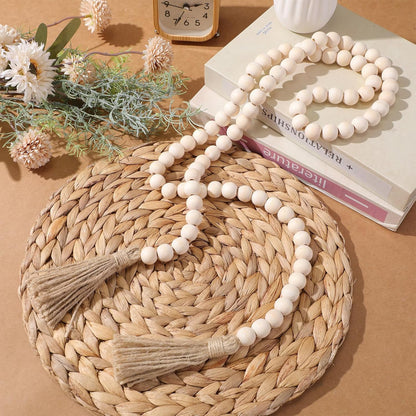 Geetery 2 Pcs 58'' Bead Garland with Tassels, Rustic Country Decor, Boho Wall Hanging for Farmhouse Style, Versatile Prayer Beads for Home, Table, or Wall Decoration (Black)