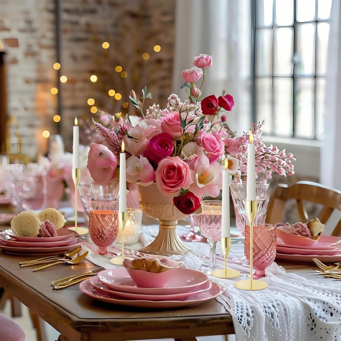 French Gold Taper Candle Holders for Wedding Table Centerpiece,Tall Taper Candlestick Holders Bulk Set of 6,Metal Candle Stick Holders for Dinning or Mantel Centerpiece,Party Home Decor