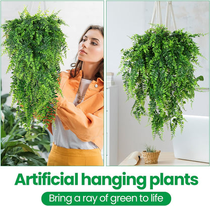XunYee 28 Pcs Artificial Hanging Plants 32 Inch Plastic Fern Vine Fake Greenery Plant Faux Eucalyptus Vine for Wall Room Wedding Indoor Outdoor Decor, No Baskets (Boston Fern)