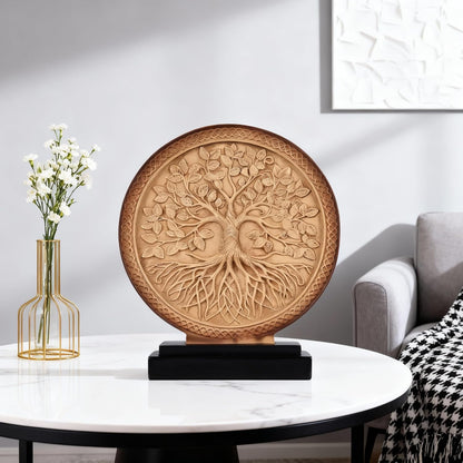 DOVDOV Abstract Circular Tree of Life Decorative Sculpture, Black and Gold Home Decor, Modern Art Home Accent Suitable for Office Shelves, Coffee Tables, and Above Cabinet Decorative Statue.