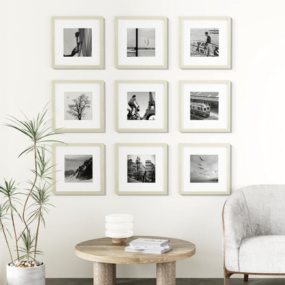Vittanly 8x10 Picture Frames Set of 9, Shatter Resistant Plexiglass, Display 5x7 Pictures with Mat or 8x10 without Mat, Photo Frames for Wall or Tabletop, Engineered Wood, Black - Colors A
