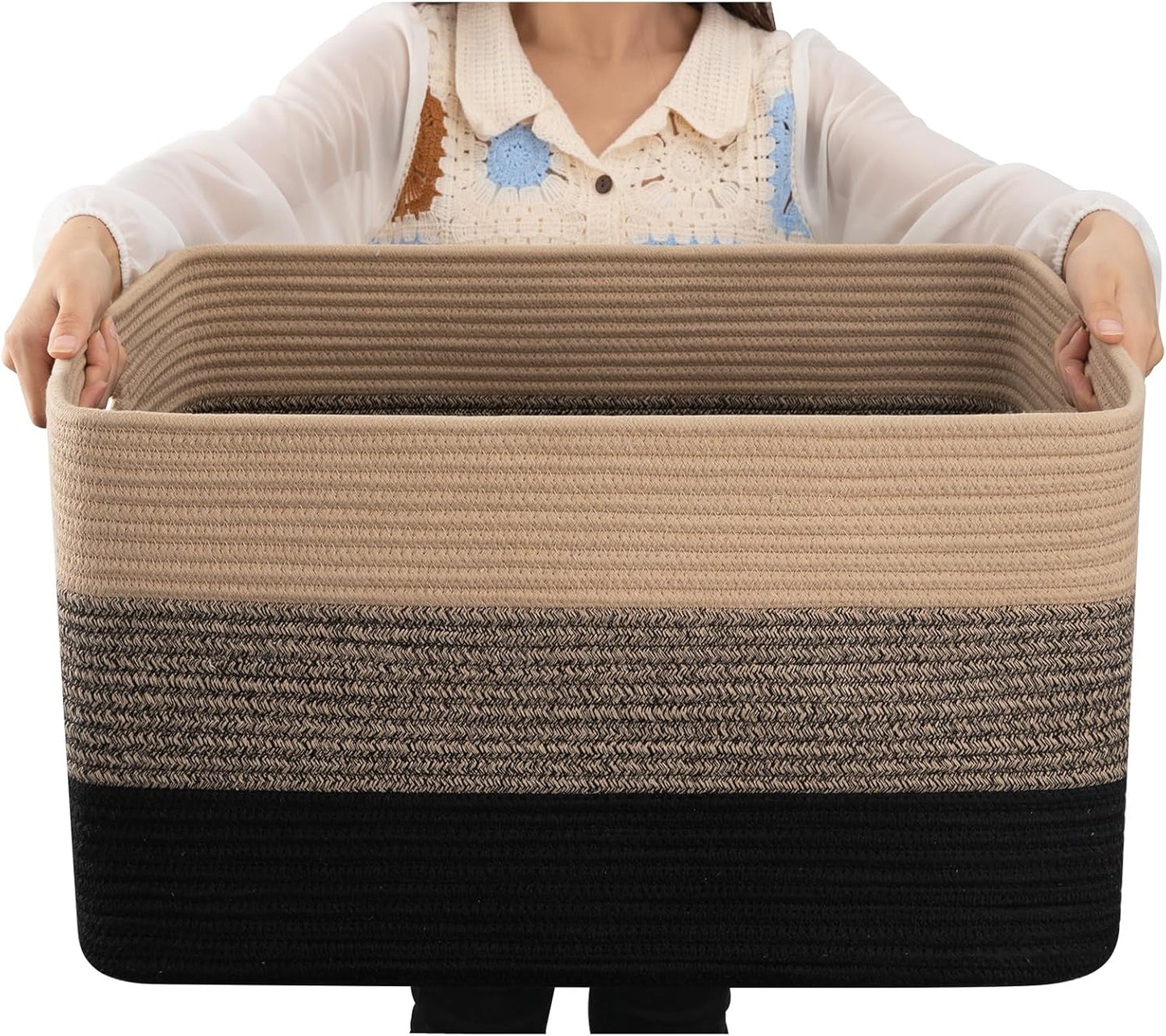 OIAHOMY Large Blanket Basket, 22”x17”x12” Rectangle Woven Baskets, Nursery Blanket Storage Living Room, Toy Storage With Handle, Large Baskets for Organizing-Gradient Yellow