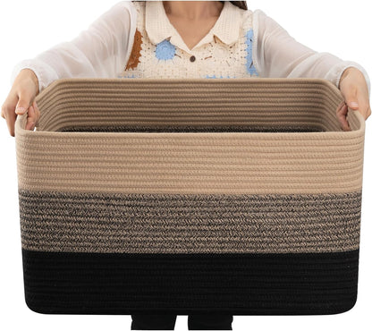 OIAHOMY Large Blanket Basket, 22”x17”x12” Rectangle Woven Baskets, Nursery Blanket Storage Living Room, Toy Storage With Handle, Large Baskets for Organizing-Gradient Yellow