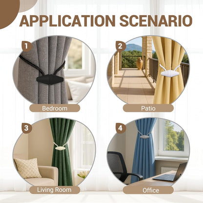 Hion Magnetic Curtain Tiebacks Black 2pcs, Curtain Tiebacks Buckles Holdbacks Holders Hooks Clip for Home Outdoor Bedroom Office Decorative Curtain