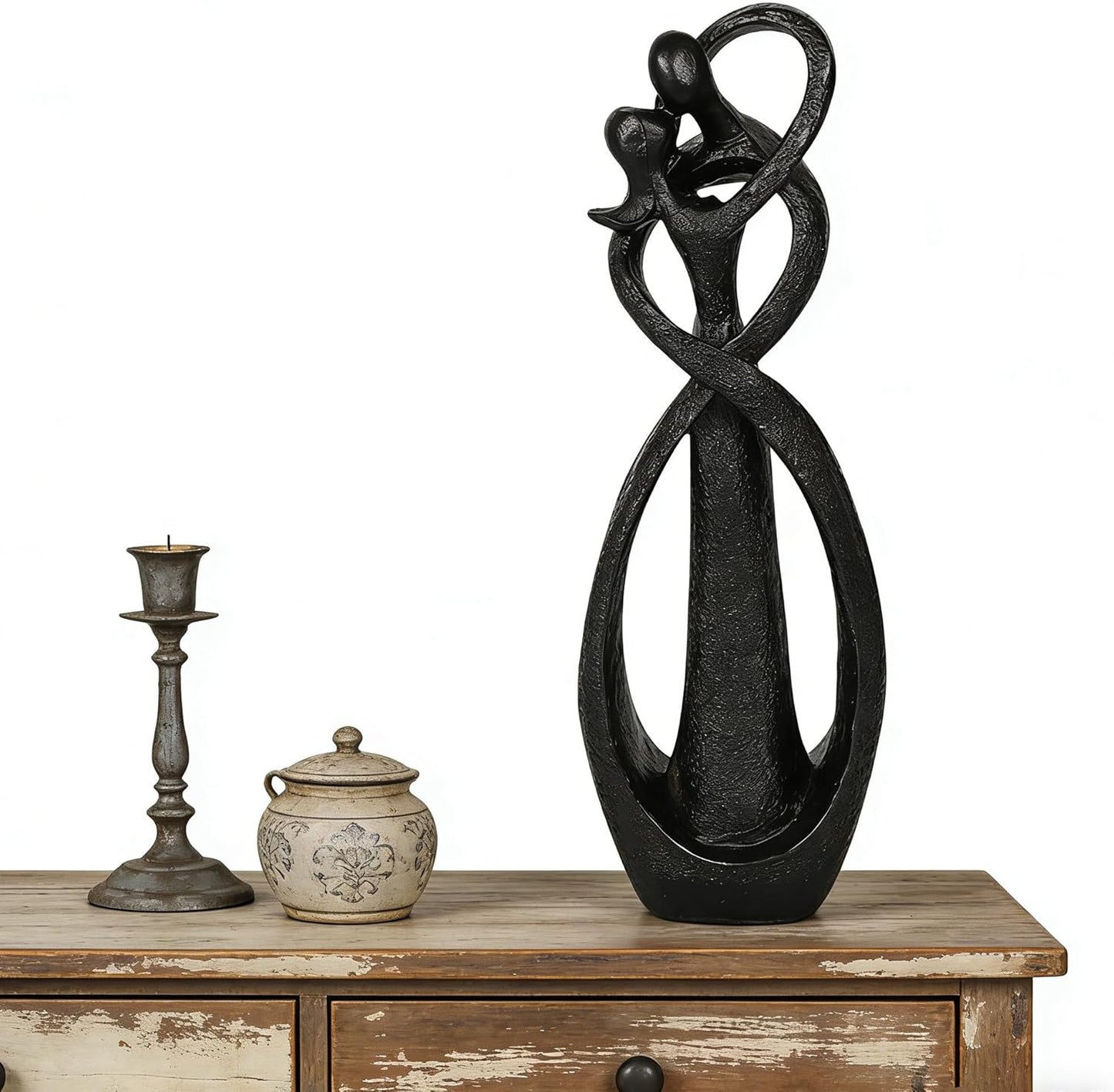 Couple Statue for Home Decor,Hugging Couple Figurines,Valentines Decor,Modern Romantic Sculptures for Living Room Bedroom Office(White+Black)