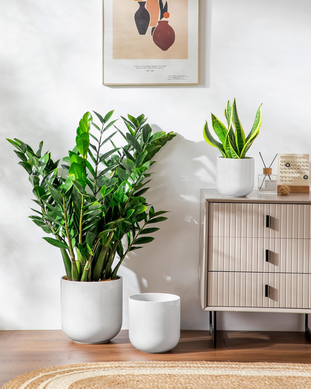vancasso Ceramic Plant Pots, 4+5+6 inches, Set of 3, Planters with Drainage Hole, Flower Pots Planters Pots for Indoor Plants, Modern Indoor Decorative Garden Pot, Home Decor, White