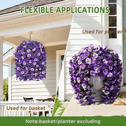 HyeFlora Artificial Flowers for Outdoors, 2pcs Faux Silk Pansies Flowers UV Resistant Fake Hanging Flower Plants for Outside Planters Porch Yard Patio Window Box (Mix Purple)