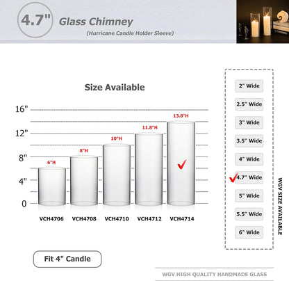 WGVI Hurricane Candle Holder Sleeve, Wide 4", Height 10", Clear Glass Cylinder Candleholder, Chimney Tube, Open Ended Candle Shade, 1 Piece - Colors A