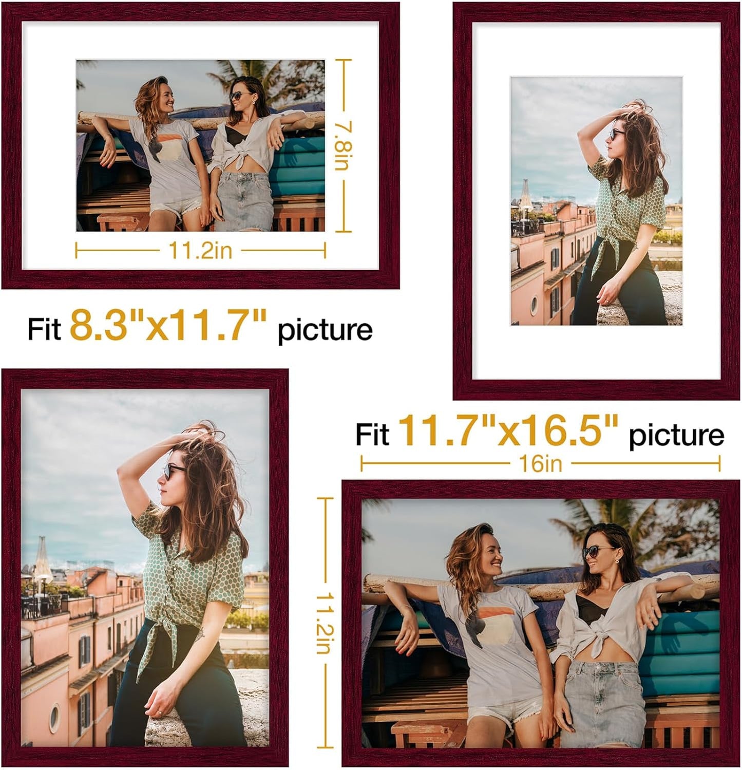 Vittanly 11x14 Picture Frame, Display Pictures 8x10 with Mat or 11x14 without Mat, Photo Frame for Wall Mounting, Black, 1 Pack - Colors B