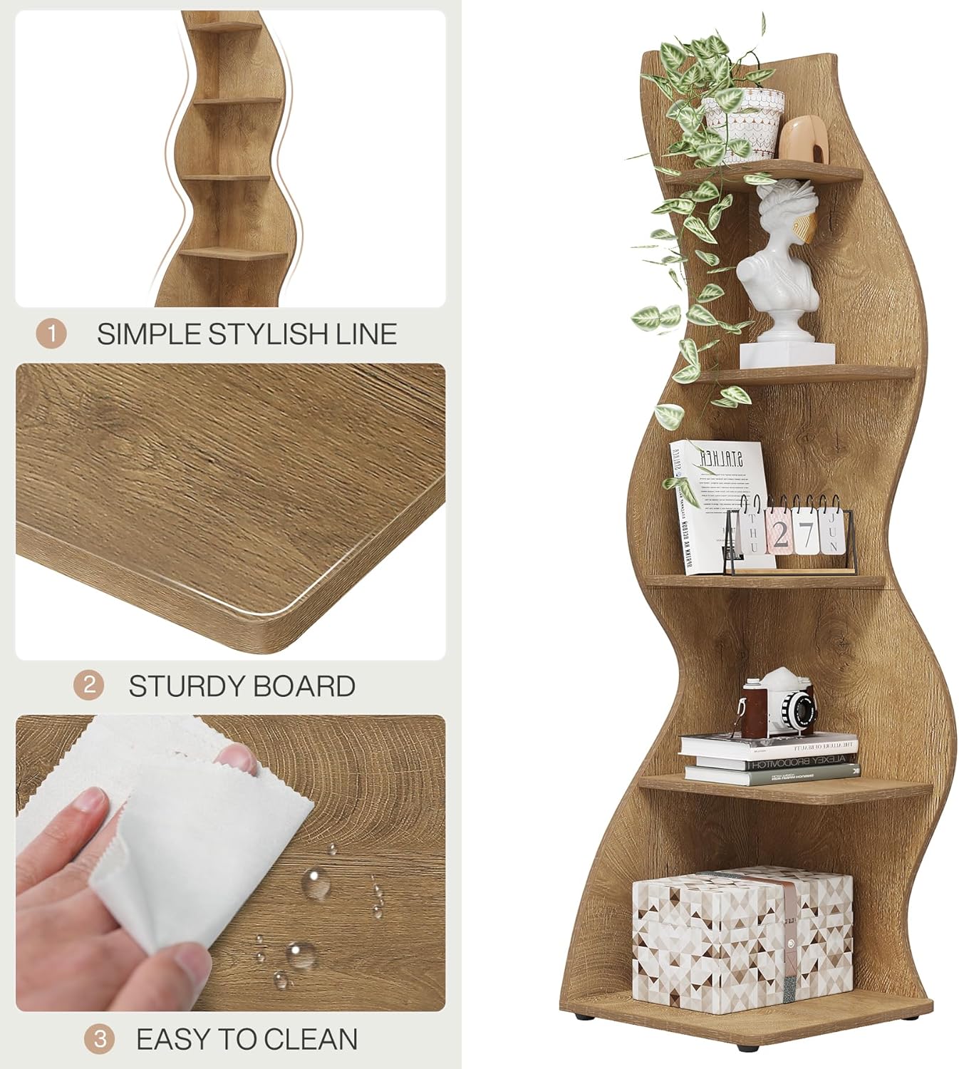 Tribesigns Corner Shelf, Modern 5-Tier Wall Corner Bookshelf, Stylish Corner Small Bookcase Storage Rack Plant Stand with Unique Shape for Living Room, Home Office (White, 1PC)