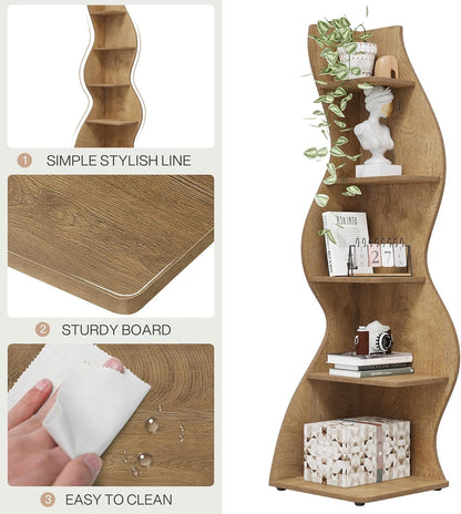 Tribesigns Corner Shelf, Modern 5-Tier Wall Corner Bookshelf, Stylish Corner Small Bookcase Storage Rack Plant Stand with Unique Shape for Living Room, Home Office (White, 1PC)