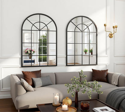 Dewfig 65"x 22" Arched Window pane Full Length Mirror, Wall Mirror, Floor Standing Mirrors, Farmhouse Long Full Body Mirrors Wall Mounted for Living Room, Bedroom, Entryway, Fireplace, Black