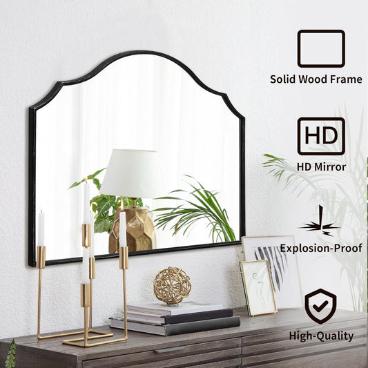 Besdomus Gold Scalloped Wall Mirror: 40"x29" Large Modern Minimalist Bathroom Mirror - Decorative Vanity Arched for Dresser/Entryway/Fireplace/Mantle/Living Room - Home Decor for Housewife