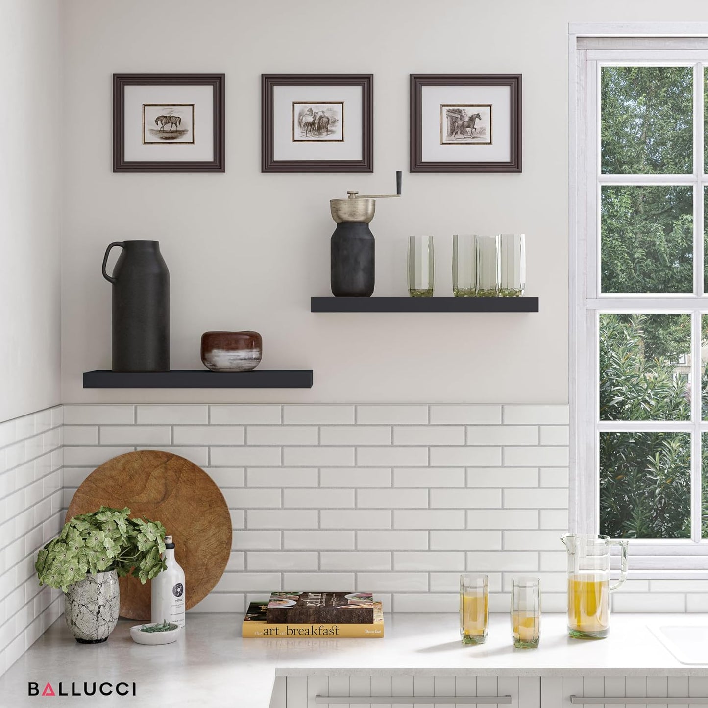 Ballucci Floating Shelves for Wall, 48" Wood Wall Shelf Set of 2, with Invisible Brackets for Bathroom, Living Room, Bedroom, Kitchen, Nursery, 8" Deep, Black